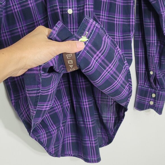 Tailorbyrd Men Purple Navy Blue Plaid Paisley Cuff 100% Cotton Button-Up Shirt S - Picture 6 of 11